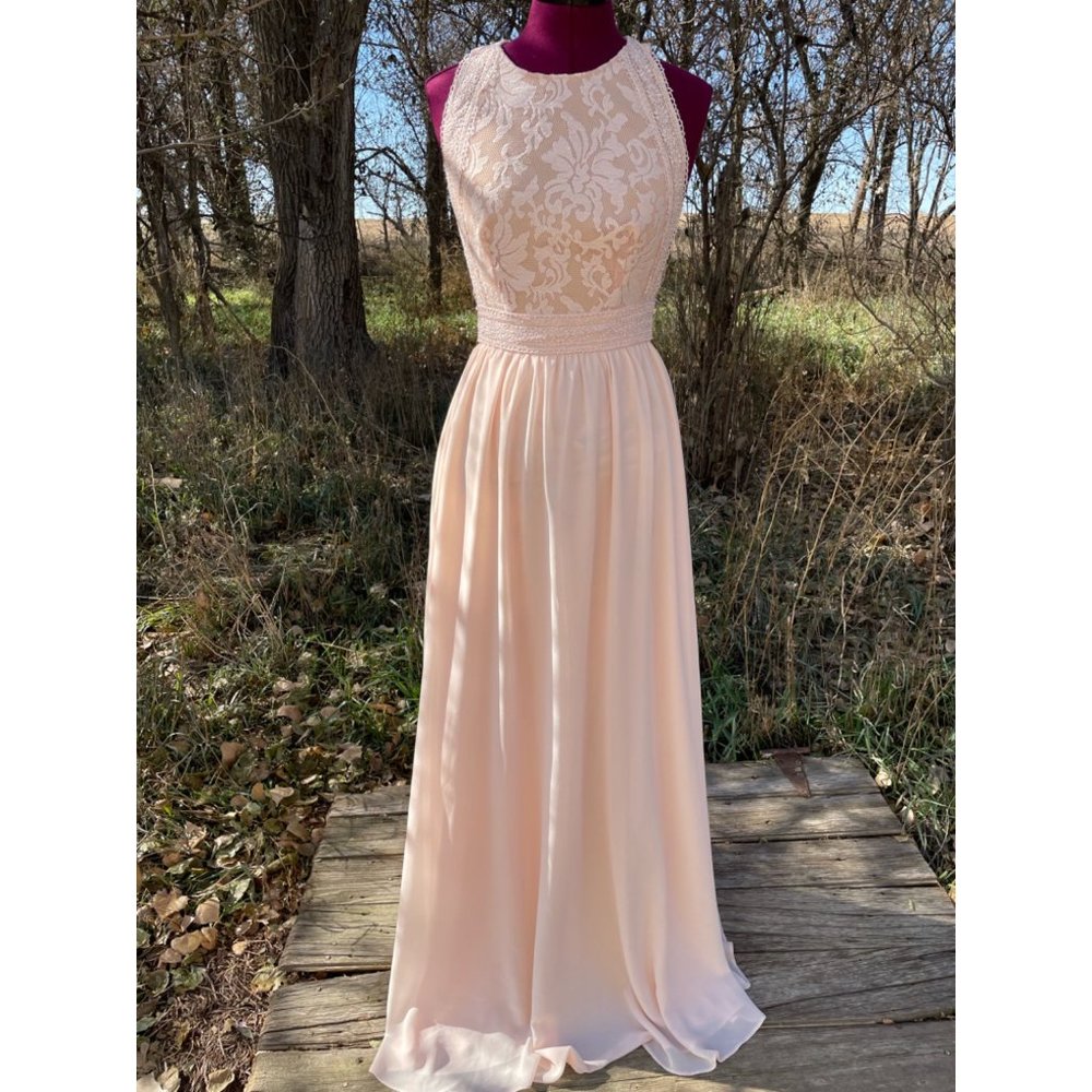 LuLus Pink Blush Maxi Formal Dress Lace Top Chiffon Skirt XS - Picture 2 of 13